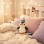 Penguin Plush Toy With Blue Pom Pom Beanie