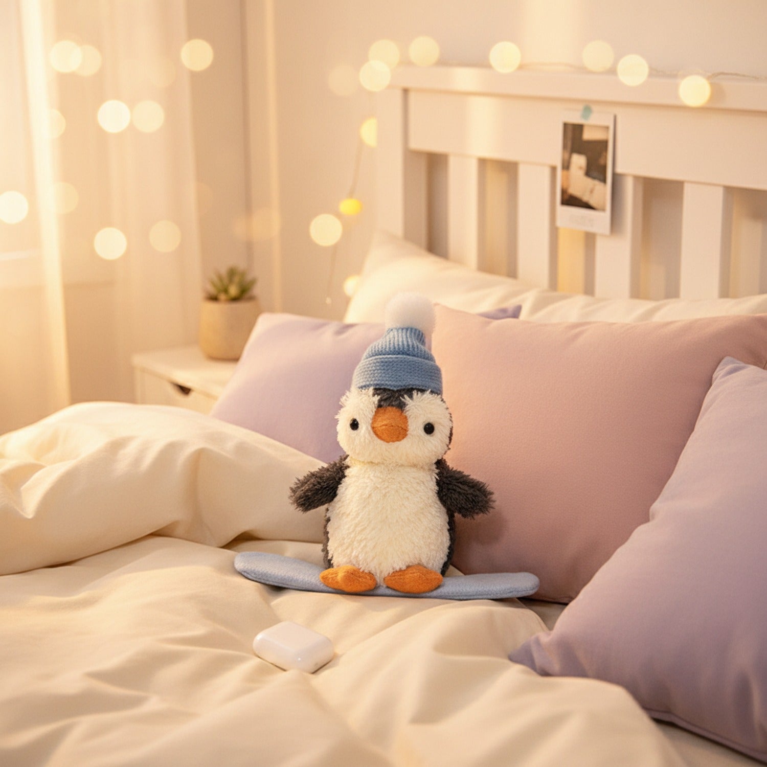 Penguin Plush Toy With Blue Pom Pom Beanie