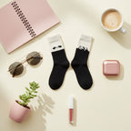 Panda Face Crew Socks Black White