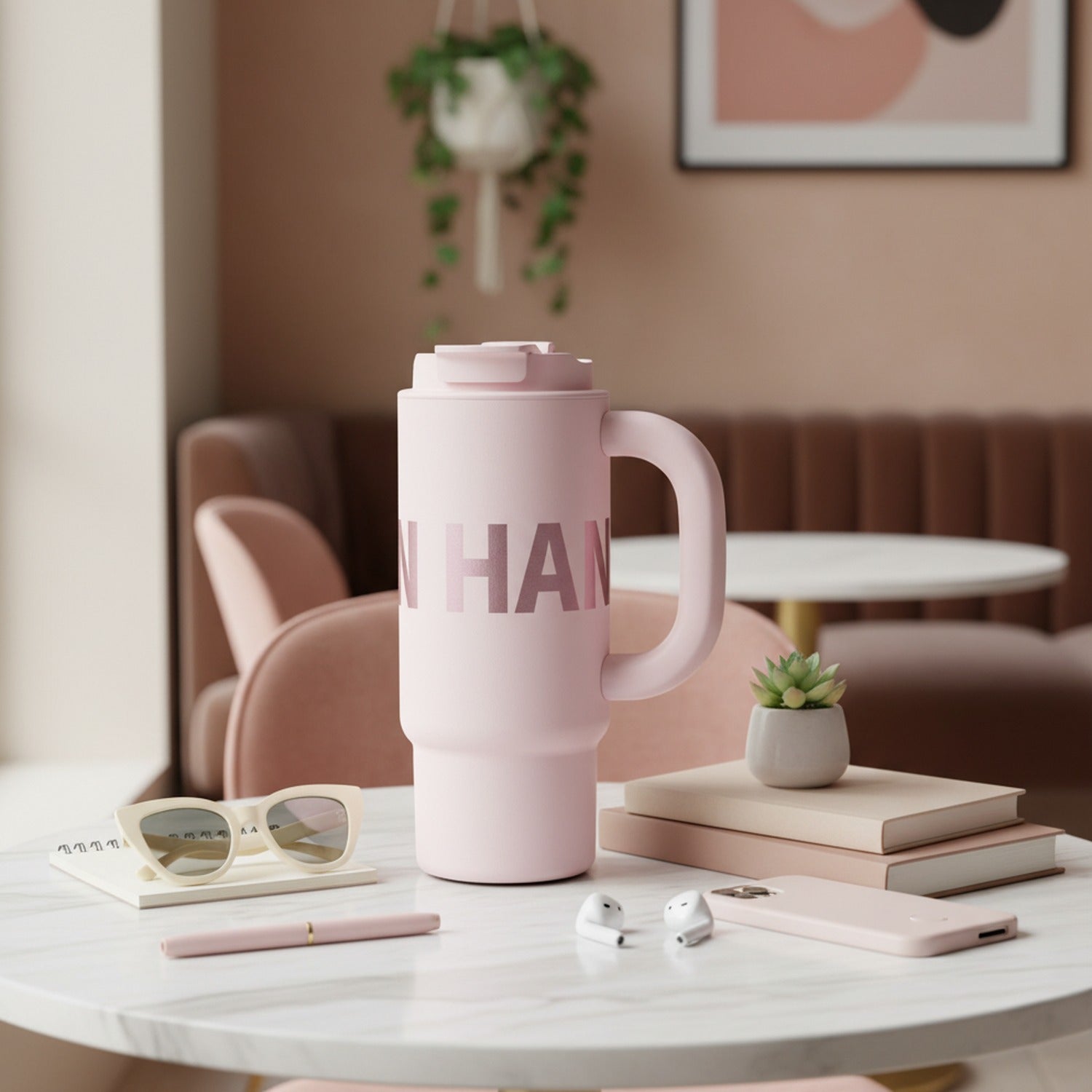Pink Insulated Tumbler Cup With Handle