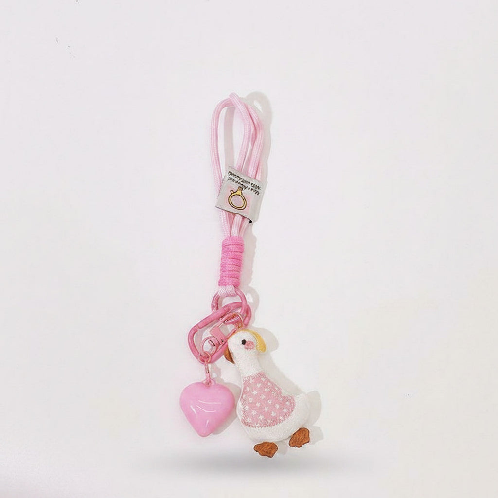 Pink Beaded Duck Charm Acrylic Keyring Heart