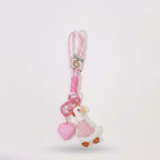 Pink Beaded Duck Charm Acrylic Keyring Heart