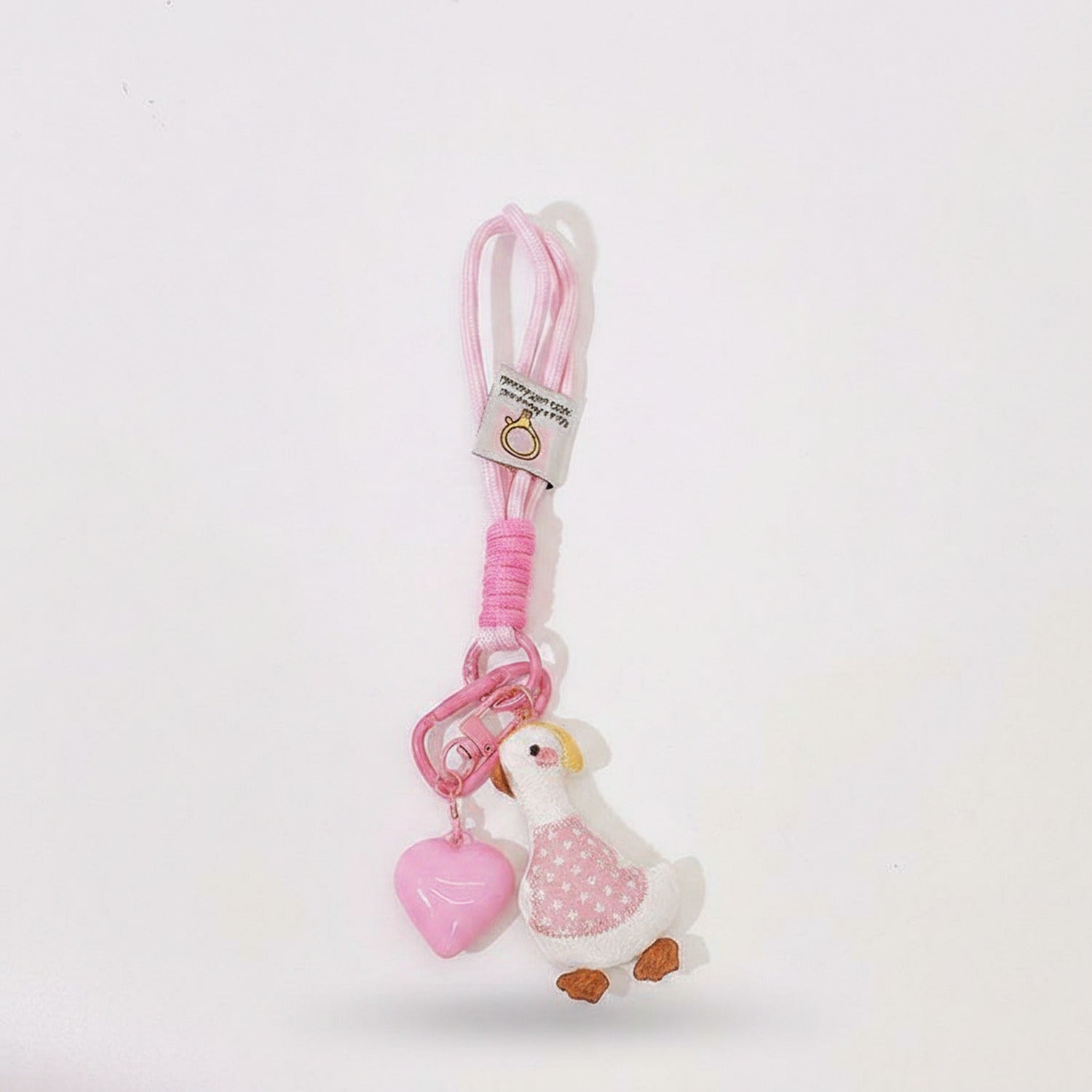Pink Beaded Duck Charm Acrylic Keyring Heart