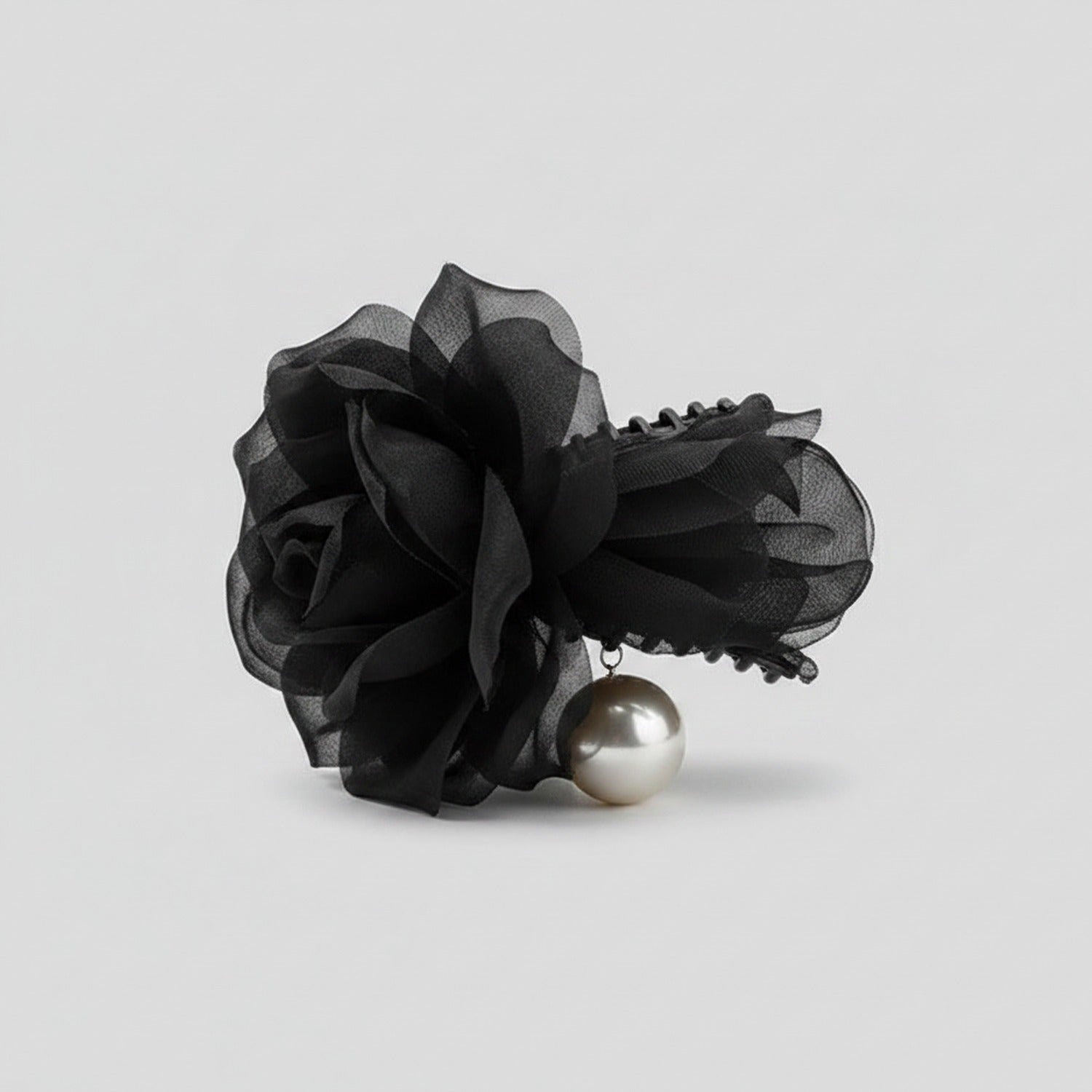 Black Mesh Flower Hair Claw Pearl Charm