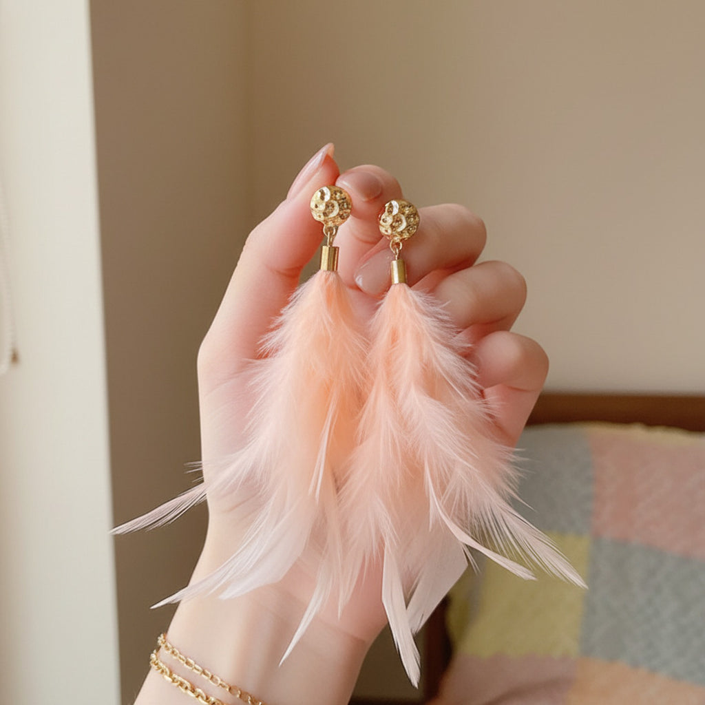 White Feather Butterfly Rhinestone Drop Earrings