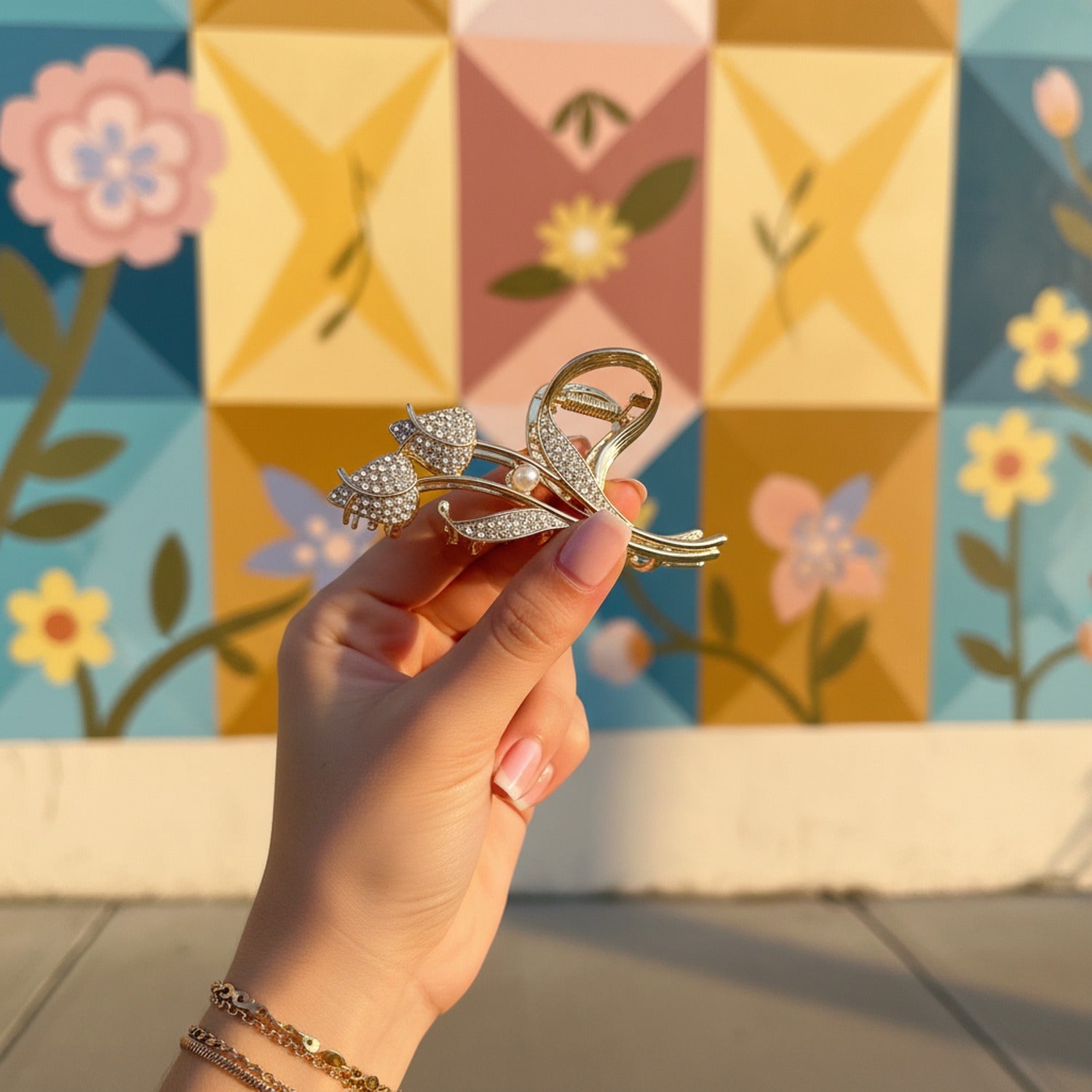 Gold Butterfly Rhinestone Hair Claw Clip