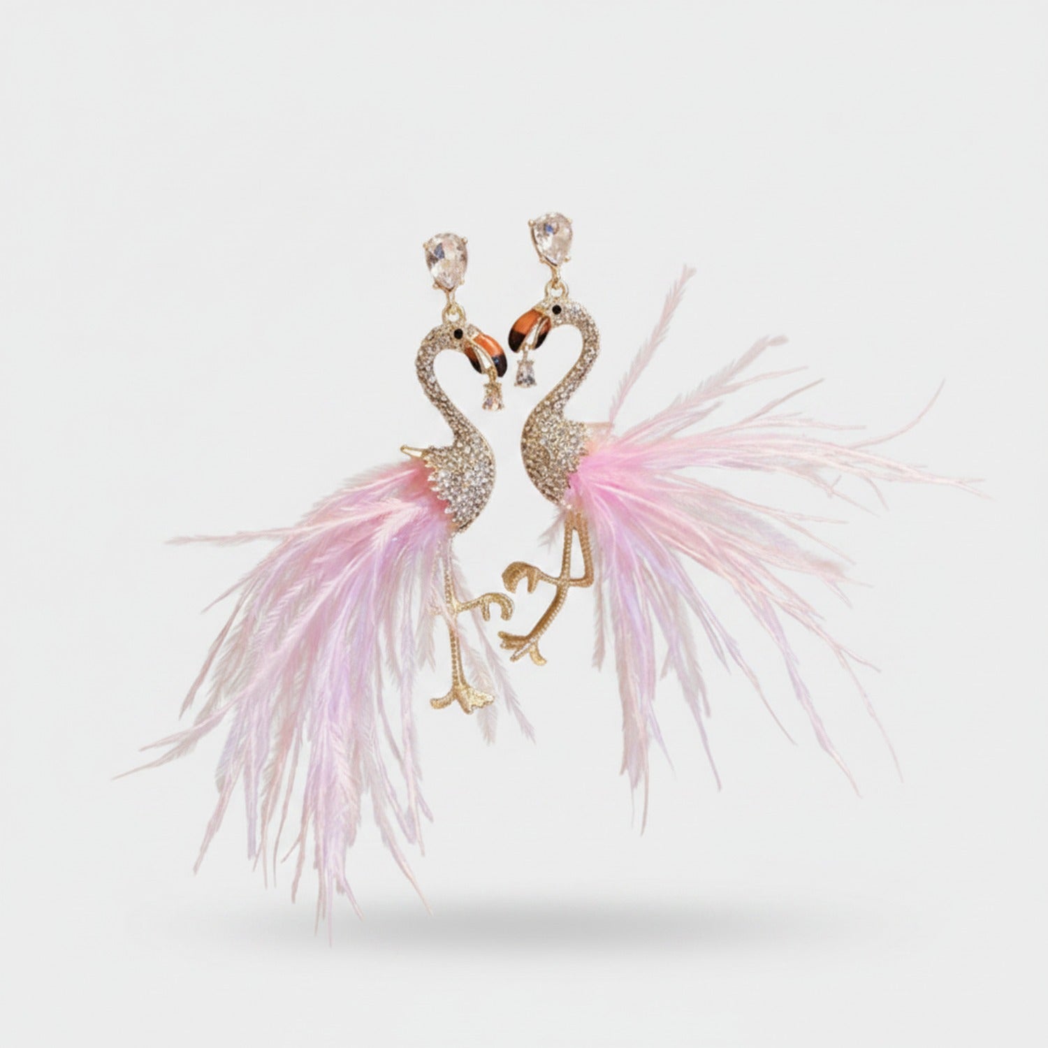 White Feather Butterfly Rhinestone Drop Earrings