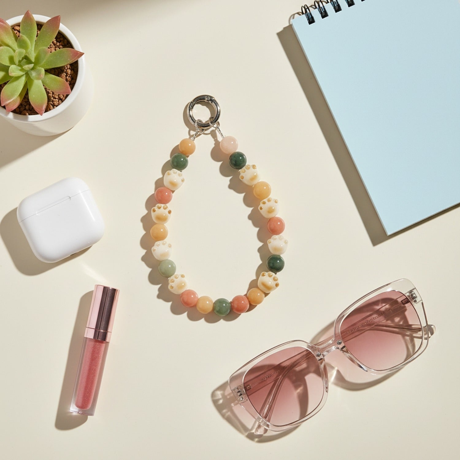 Beaded Phone Charm With Colorful Stone Beads
