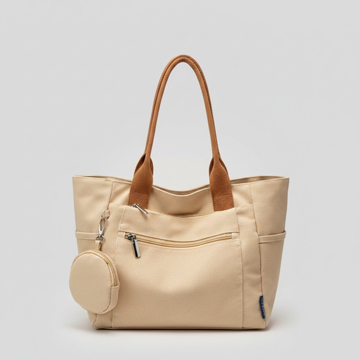 Cream Canvas Tote Bag With Circular Charm