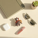 Gray Knit Bear Hair Claw With Rust Bow