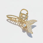 Gold Pearl Butterfly Rhinestone Hair Claw