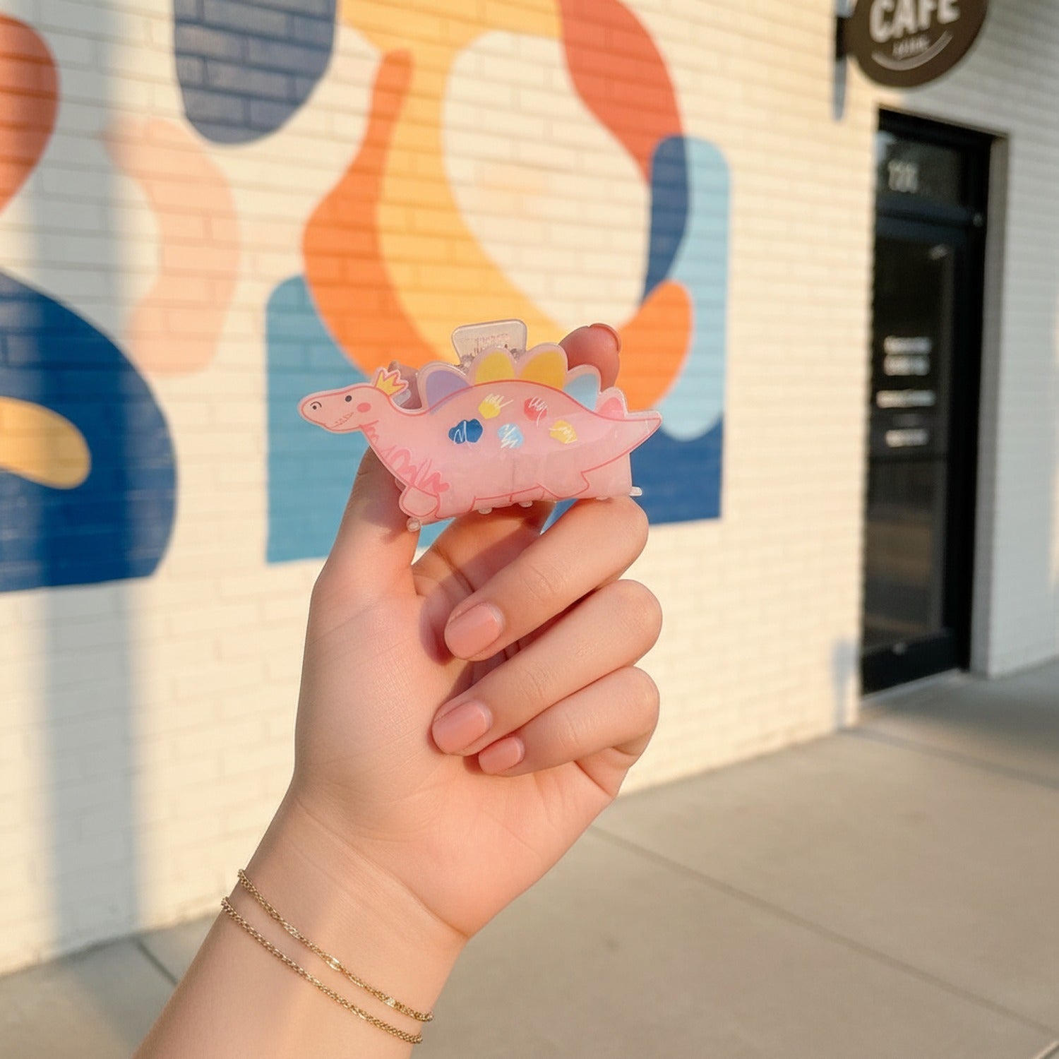Pink Dinosaur Hair Claw With Colorful Spikes