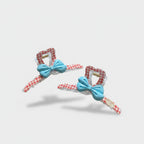 Red Gingham Heart Claw With Turquoise Bow