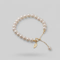 Pearl Beaded Bracelet With Gold Leaf Charm