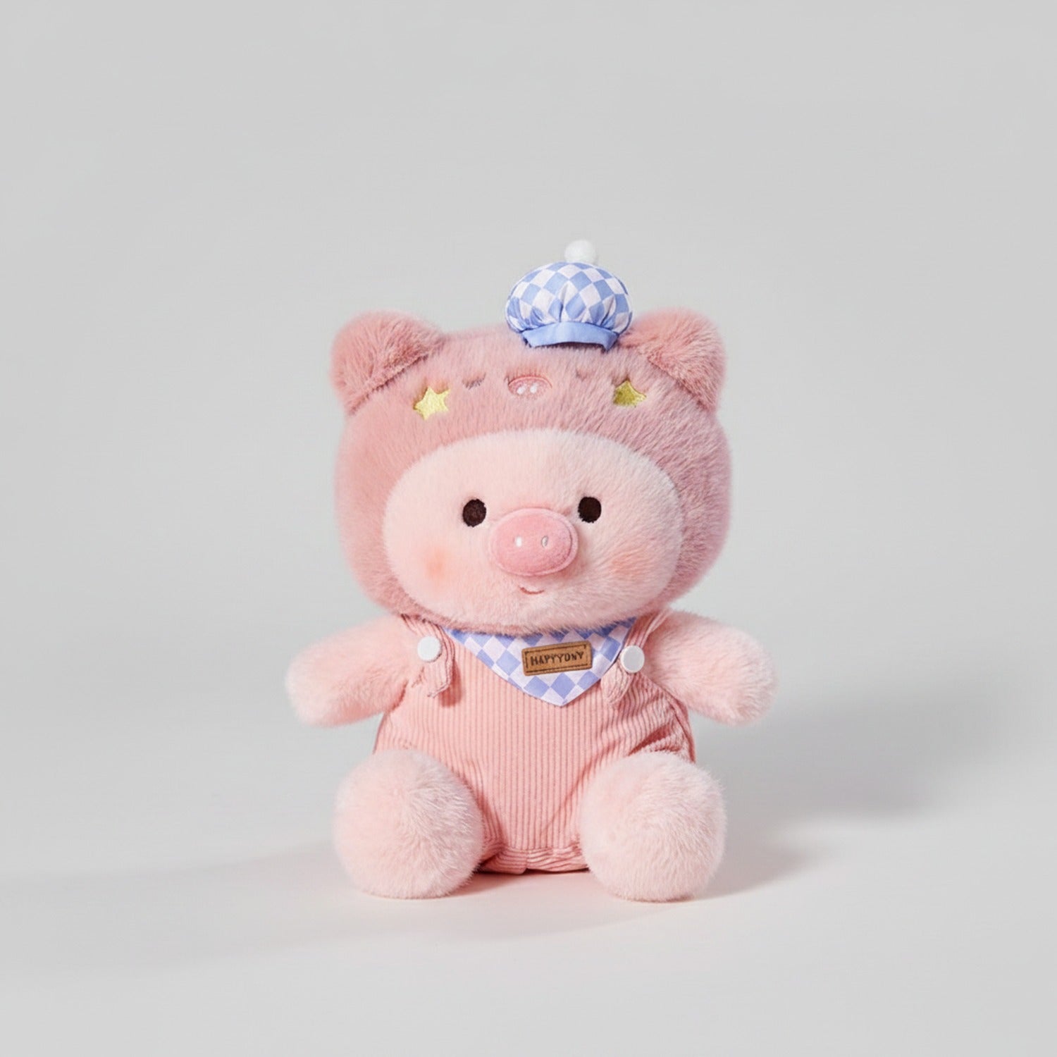 Pink Plush Pig Plushie With Blue Hat And Stars