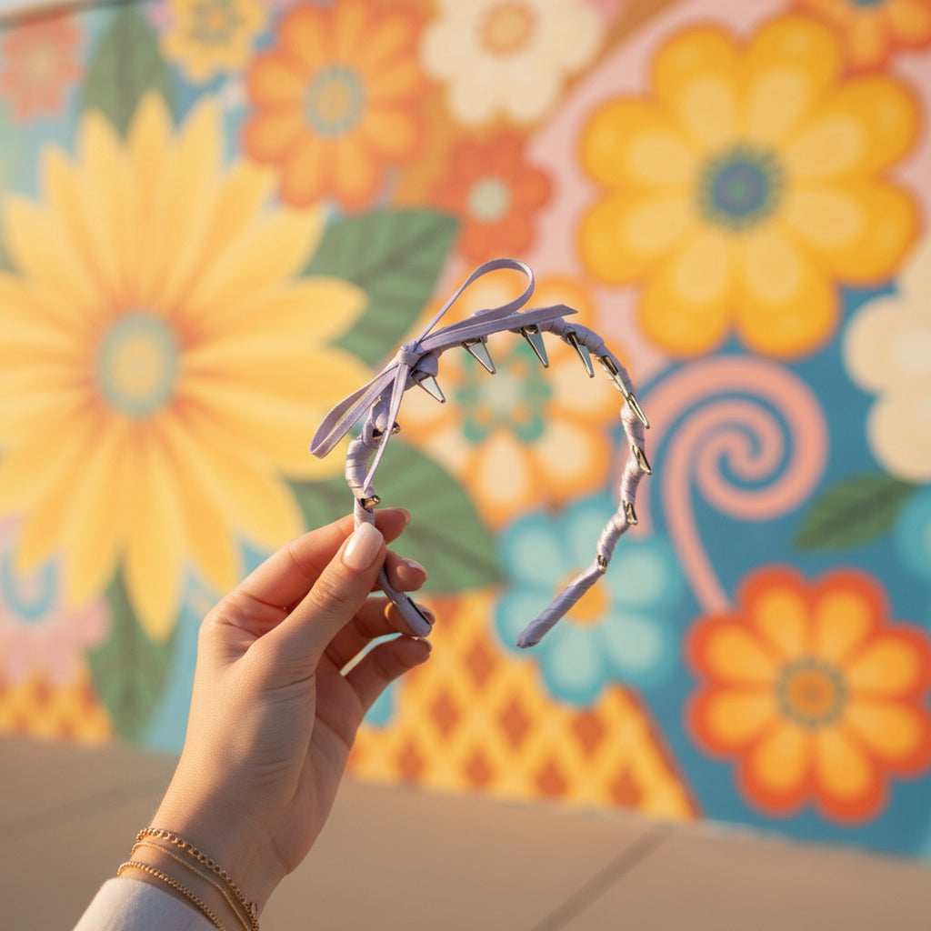 Lavender Spiked Chain Headband with Bow