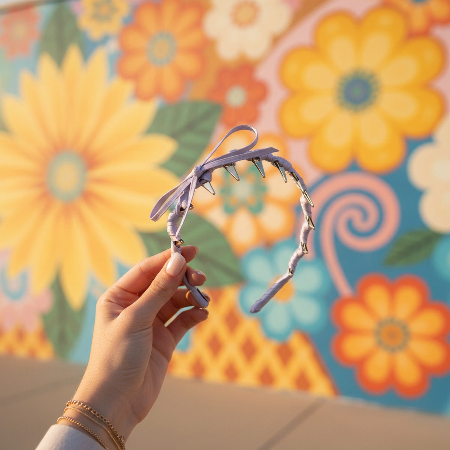 Lavender Spiked Chain Headband with Bow