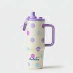 Cream Polka Dot Tumbler With Purple Handle