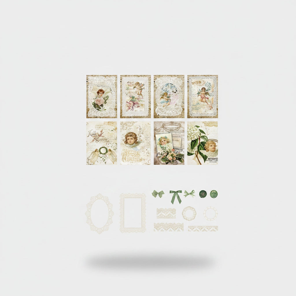 Vintage Ephemera Stationery Set With Lace Frames And Ribbons