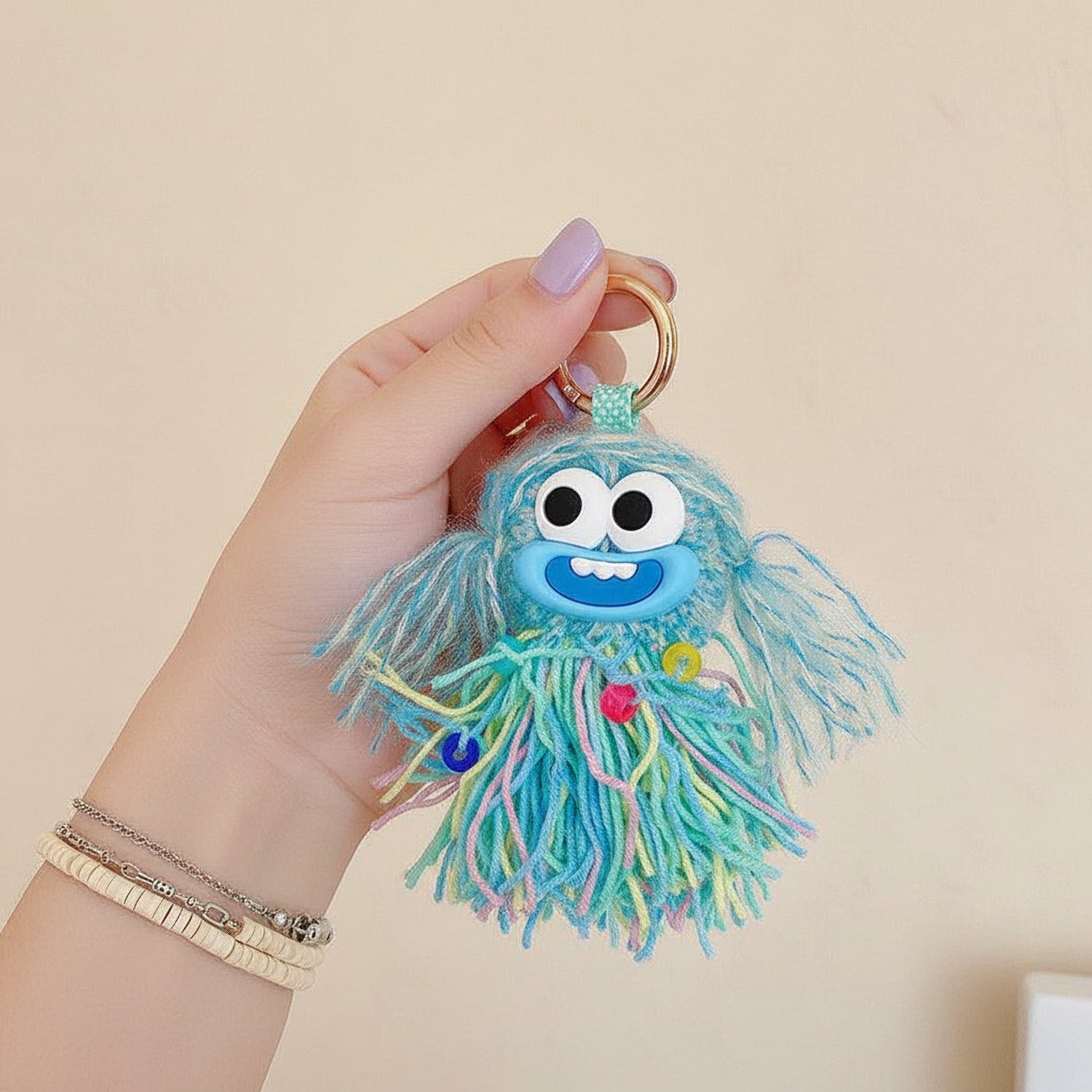 Colorful Fuzzy Monster Acrylic Keyring With Charms