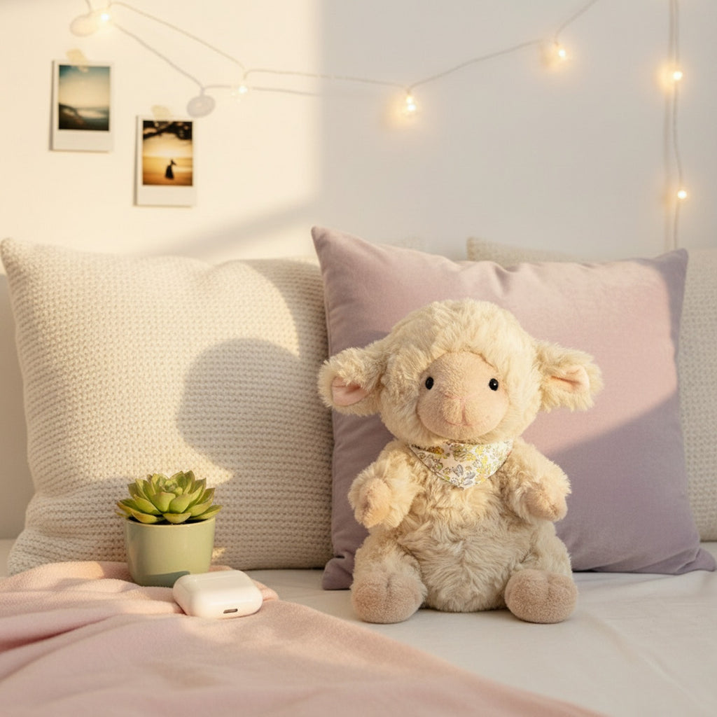 Cream Plush Lamb With Floral Bandana