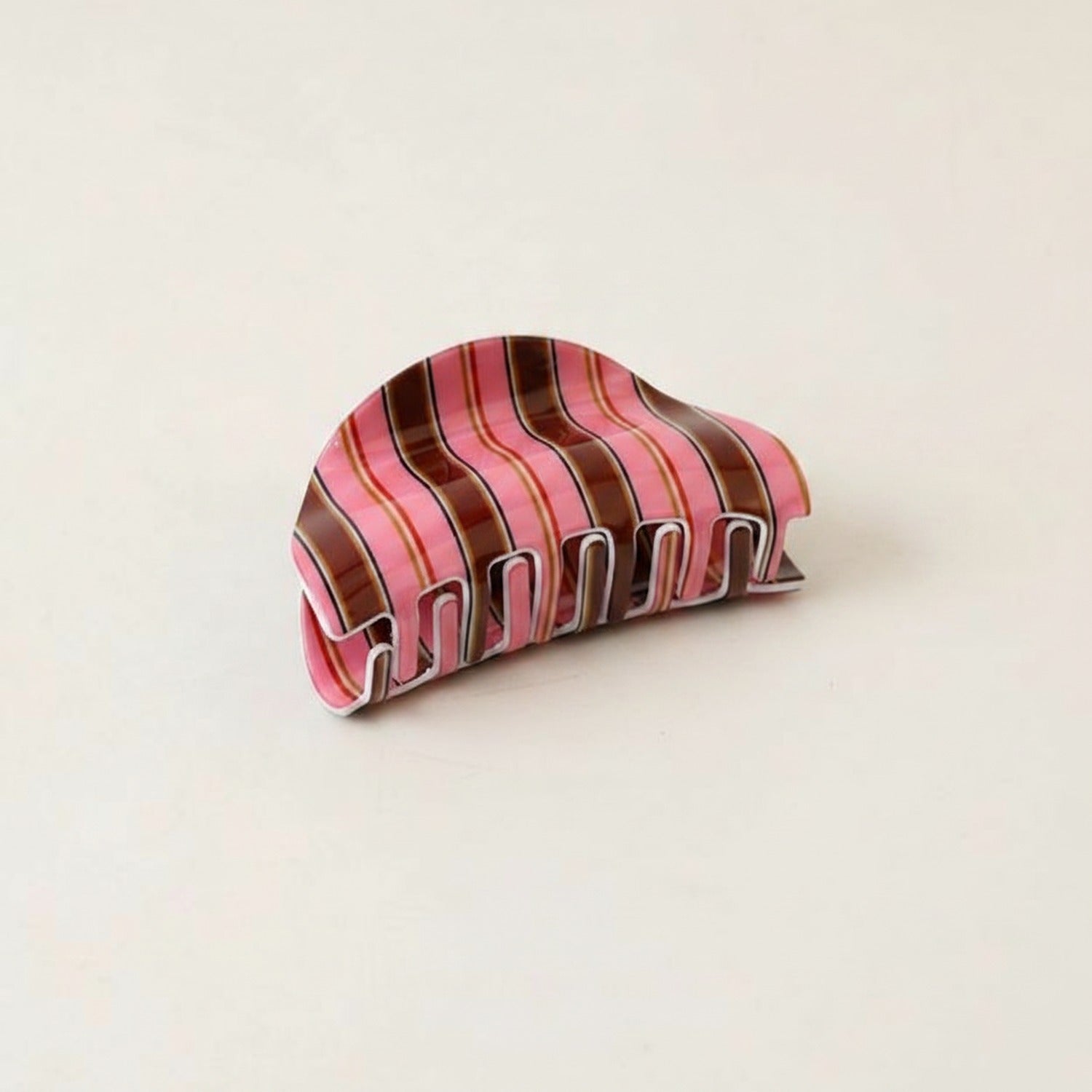Pink Striped Metal Claw Hair Clip