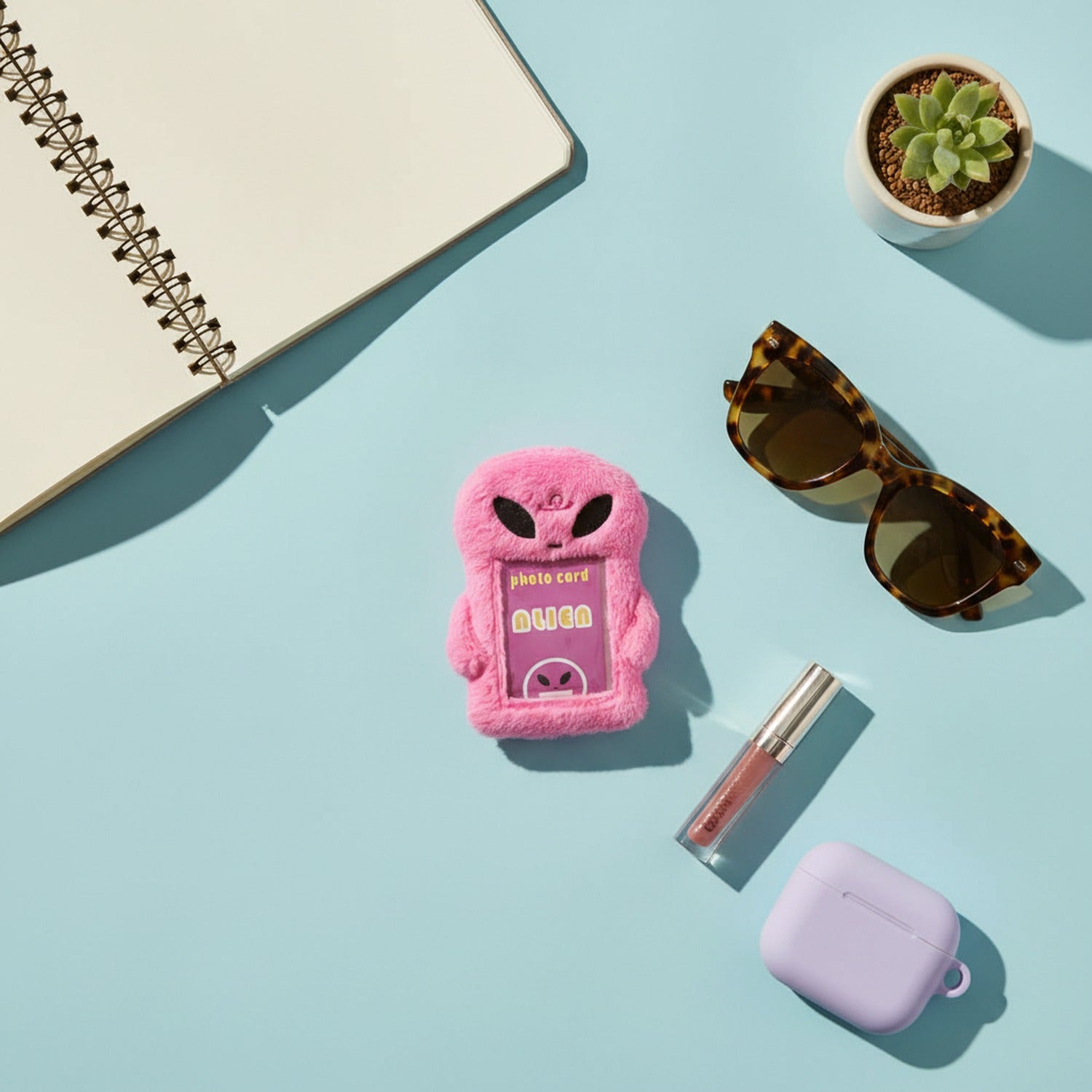 Pink Fuzzy Alien Photo Card Phone Charm
