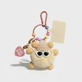 Fuzzy Beige Owl Acrylic Keyring With Beaded Charms
