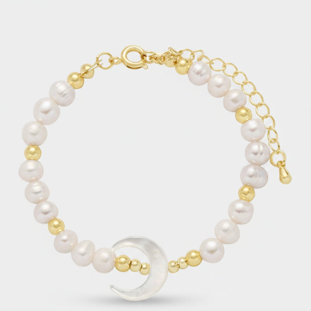 Pearl Beaded Gold Bracelet With Shell Charm