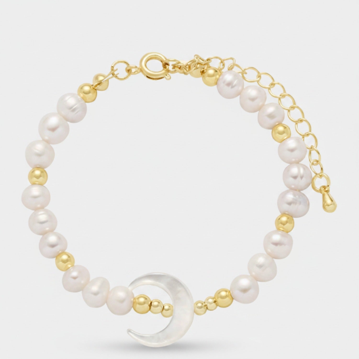 Pearl Beaded Gold Bracelet With Shell Charm