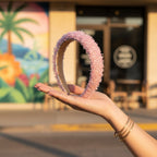 Pink Beaded Headband With Tan Padded Band