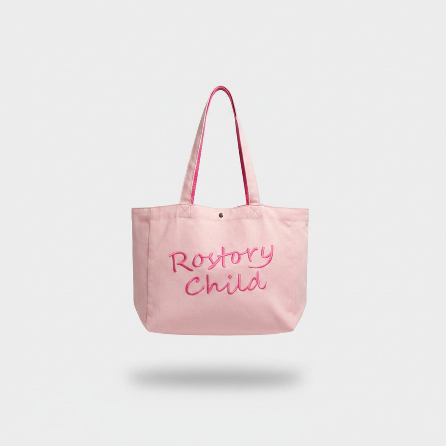 Pink Canvas Tote Bag With Embroidered Text