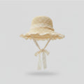 Cream Crochet Bucket Hat With Lace Trim