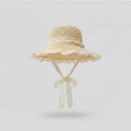 Cream Crochet Bucket Hat With Lace Trim