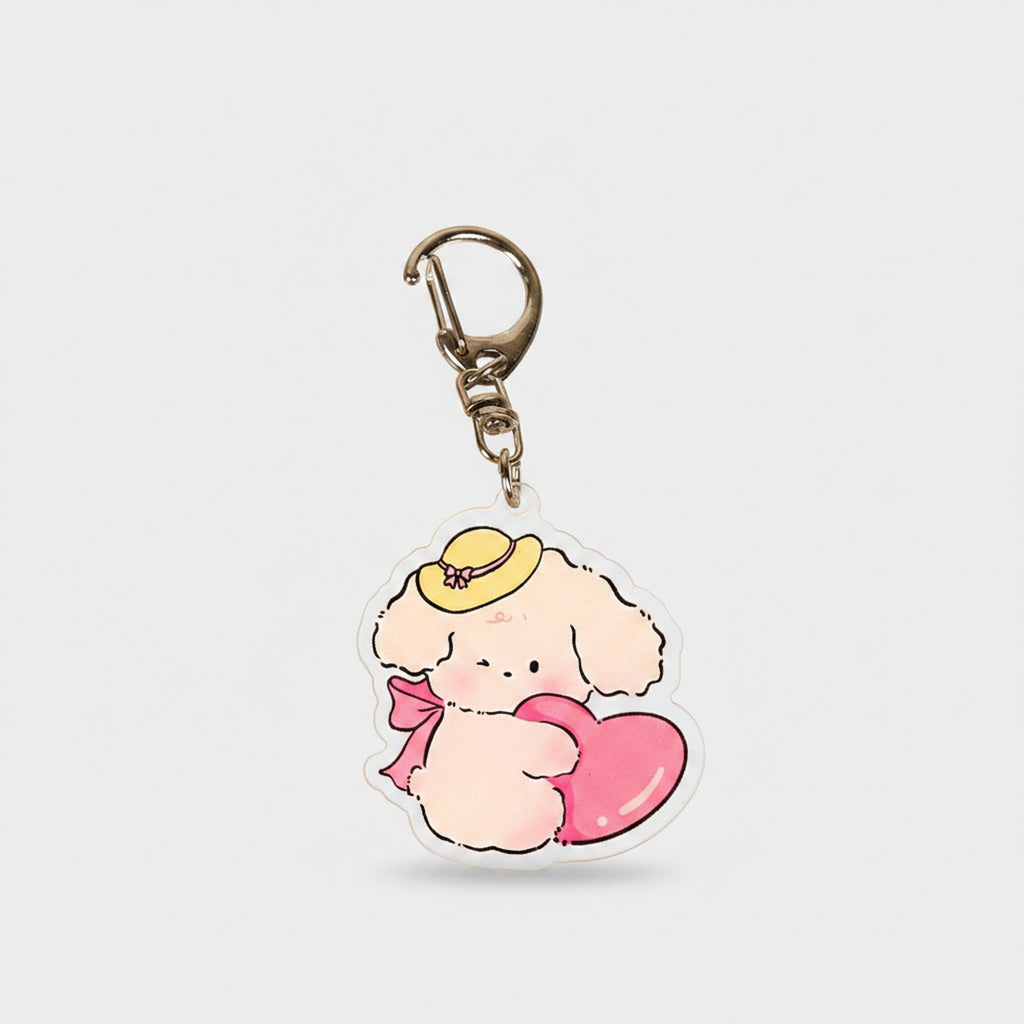 Cute Puppy Heart Acrylic Keychain With Hat