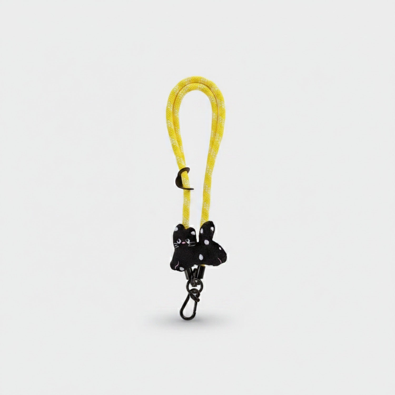 Yellow Rope Black Cat Charm Phone Strap