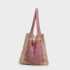 Beaded Colorful Crochet Tote Bag Pink