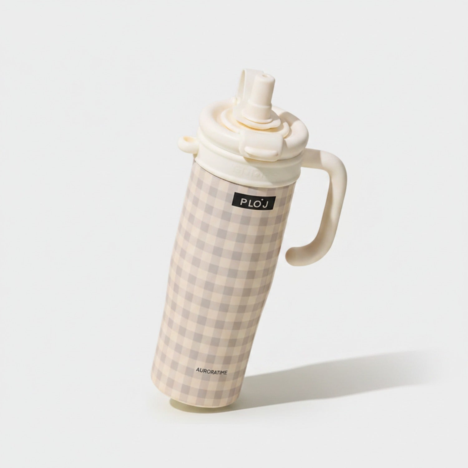 Cream Checkered Tumbler With Whipped Cream Top