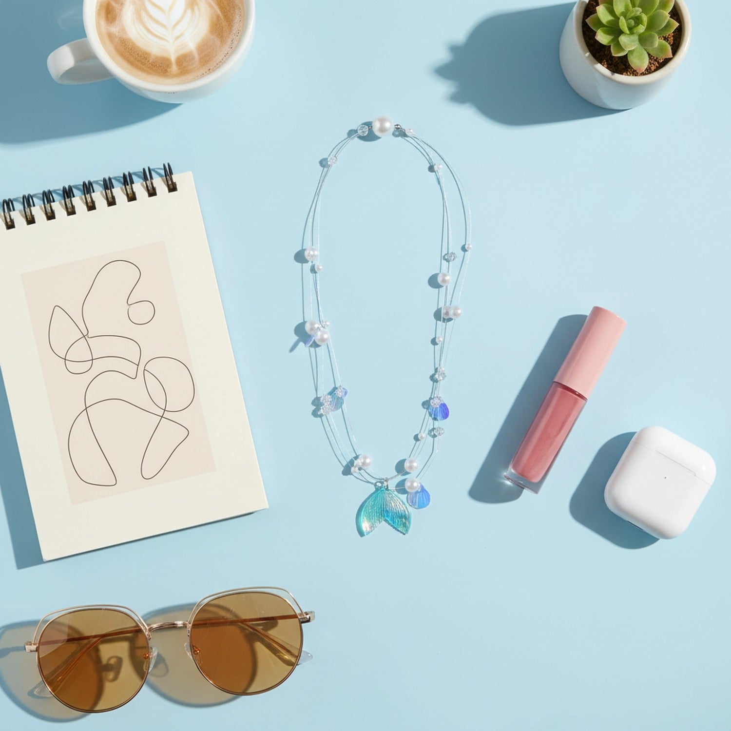 Blue Shell Pearl Beaded Charm Necklace