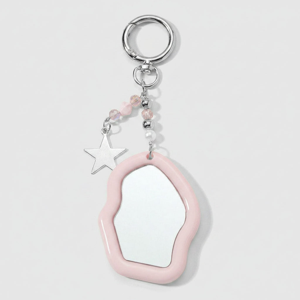 Pink Wavy Acrylic Keyring with Star Charm and Beaded Details