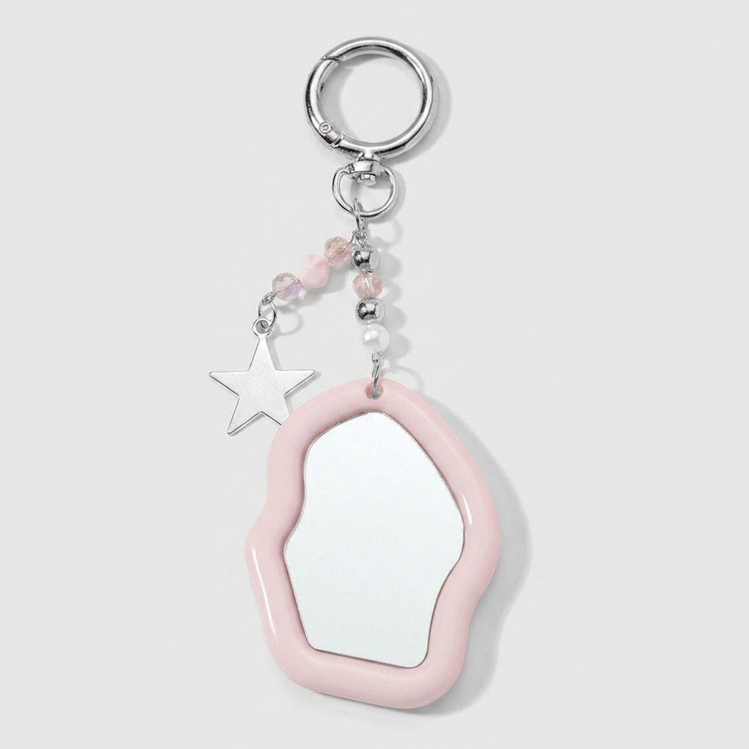 Pink Wavy Acrylic Keyring with Star Charm and Beaded Details