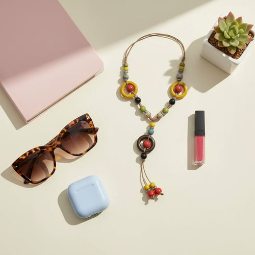 Beaded Pendant Necklace With Colorful Stone Charms