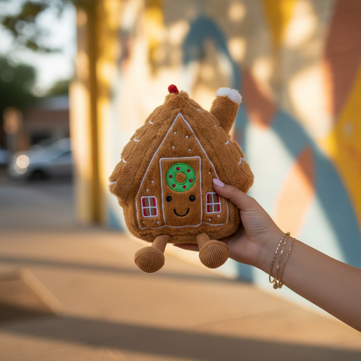 Gingerbread House Plush Toy with Wreath Detail