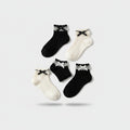 Lace Bow Ankle Socks Set Black White
