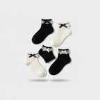 Lace Bow Ankle Socks Set Black White