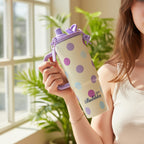 Cream Polka Dot Tumbler With Purple Handle