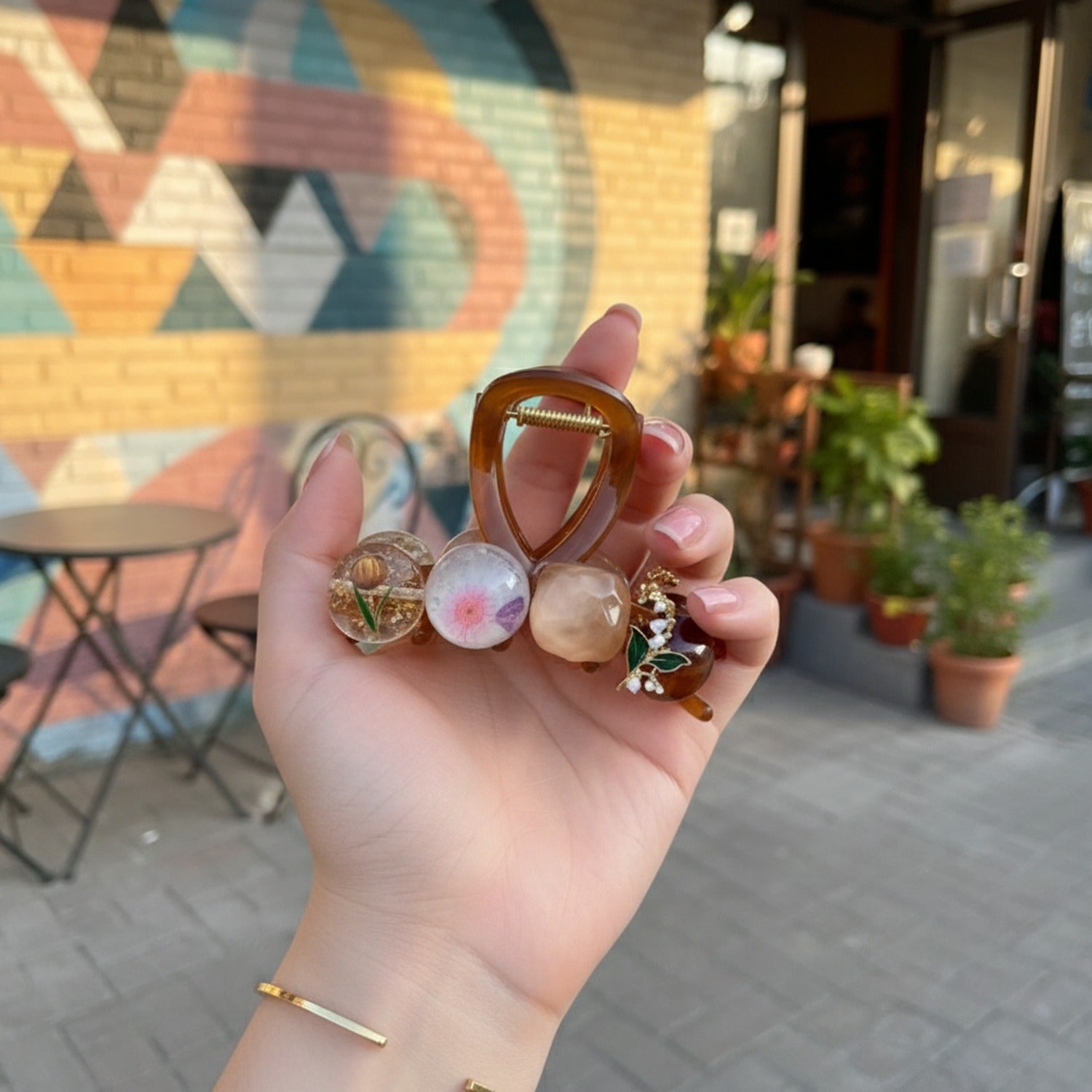 Tortoiseshell Hair Claw With Flower Charms