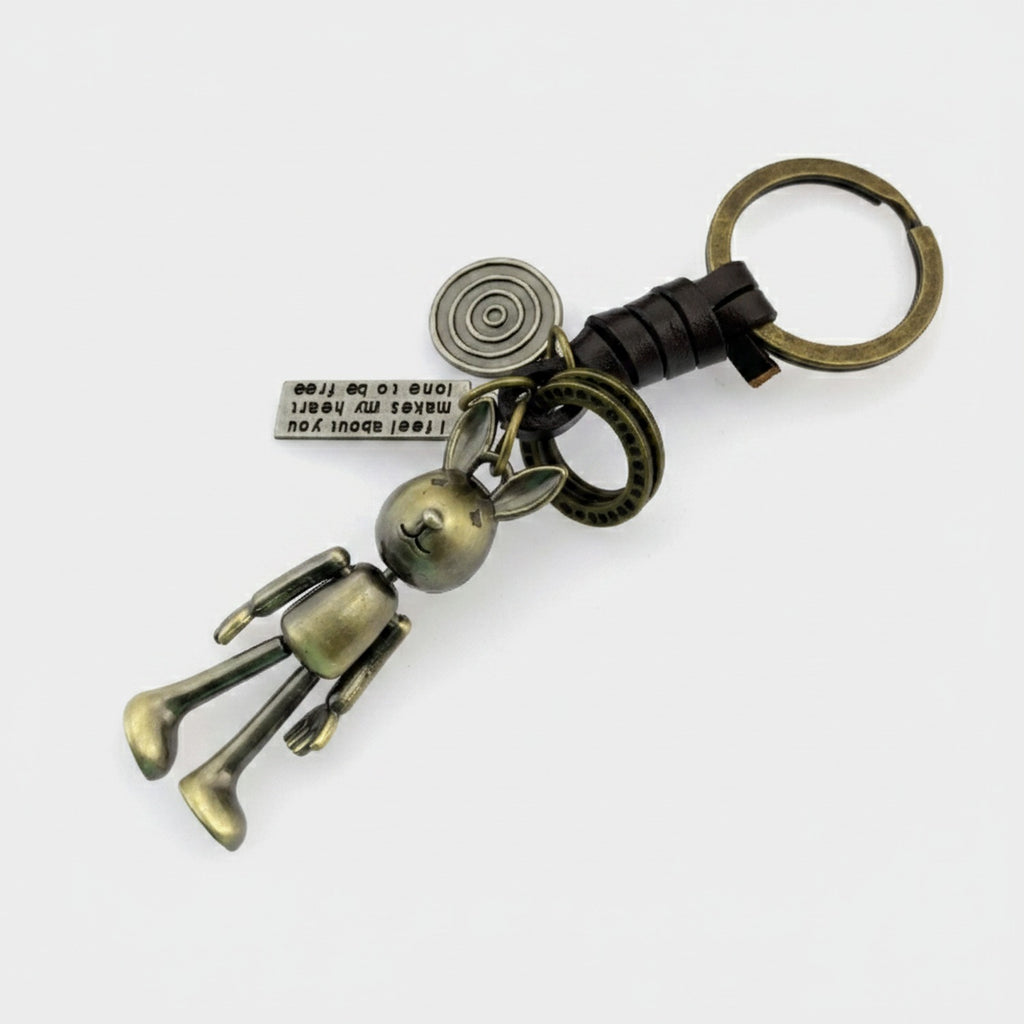 Brass Robot Charm Keychain With Rings