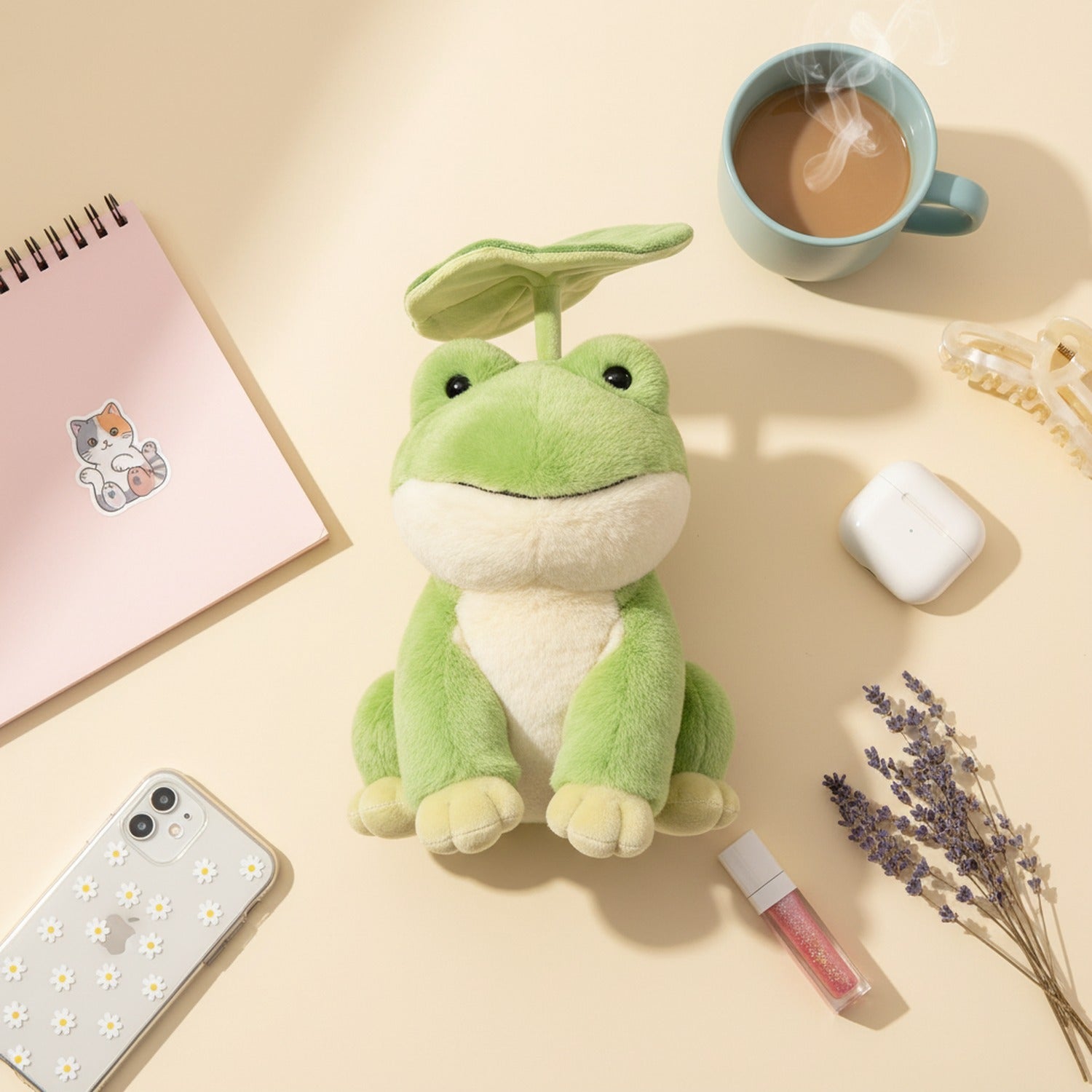 Adorable Green Frog Plush Toy With Lily Pad