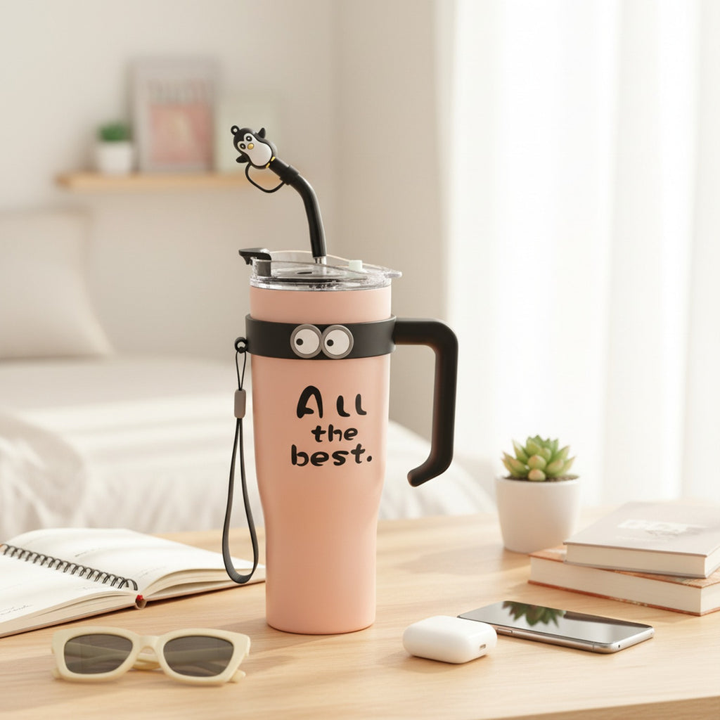 Peach Cow Charm Travel Tumbler With Lid